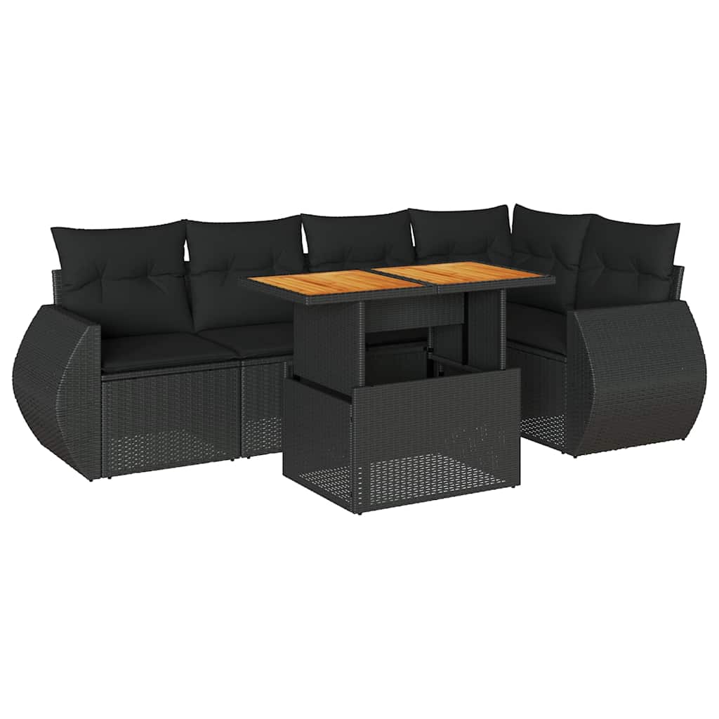Salon de jardin 6 pcs avec coussins noir résine tressée