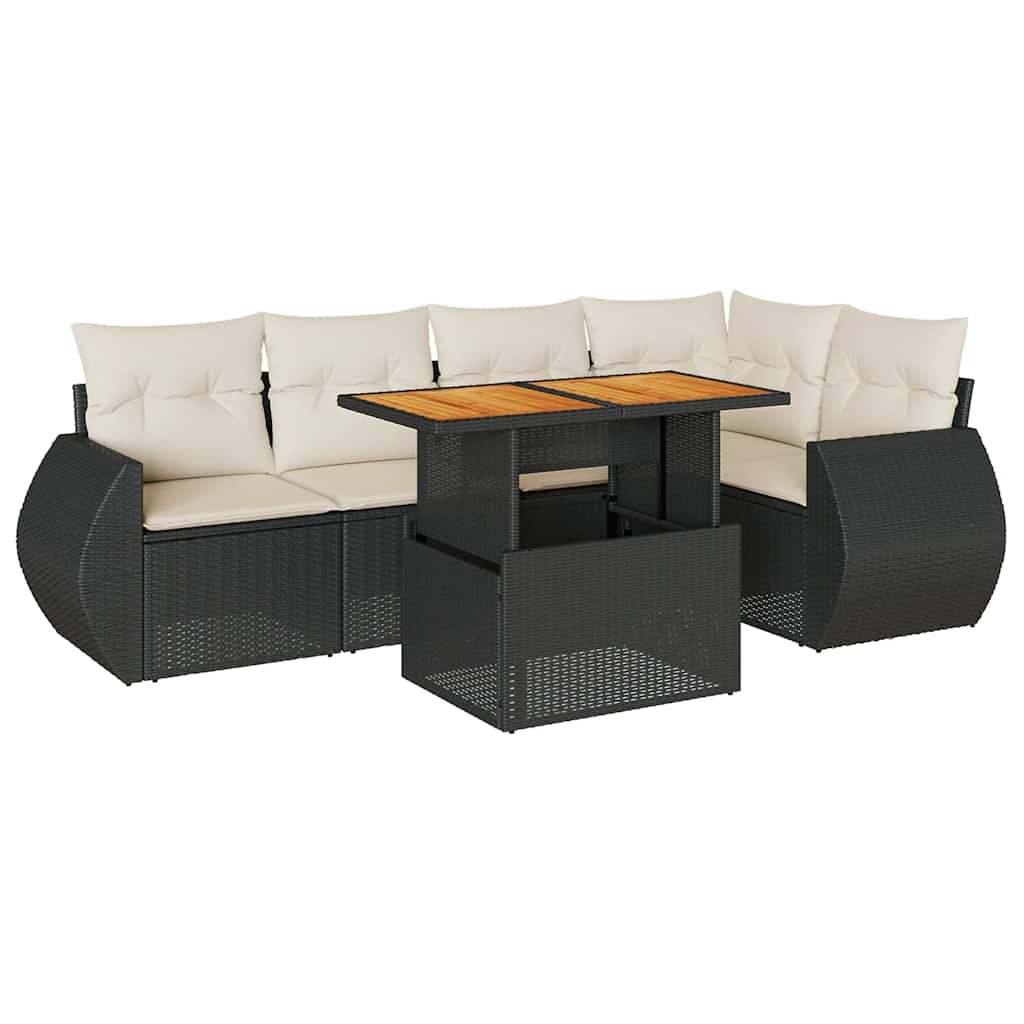 Salon de jardin 6 pcs avec coussins noir résine tressée