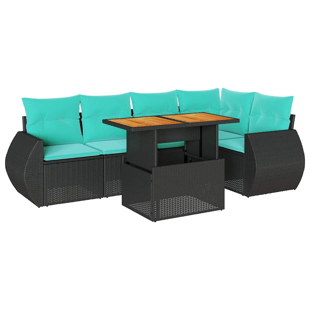 Salon de jardin 6 pcs avec coussins noir résine tressée