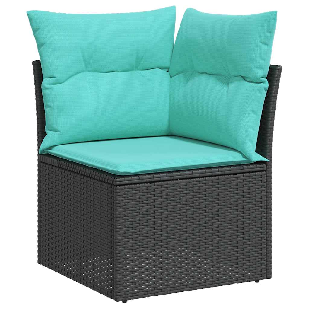 Salon de jardin 7 pcs avec coussins noir résine tressée