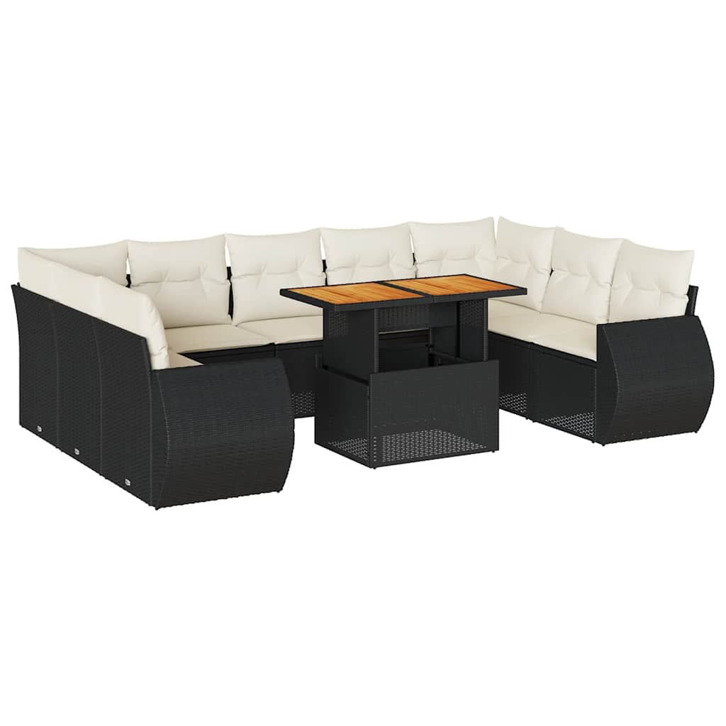 Salon de jardin 10 pcs avec coussins noir résine tressée