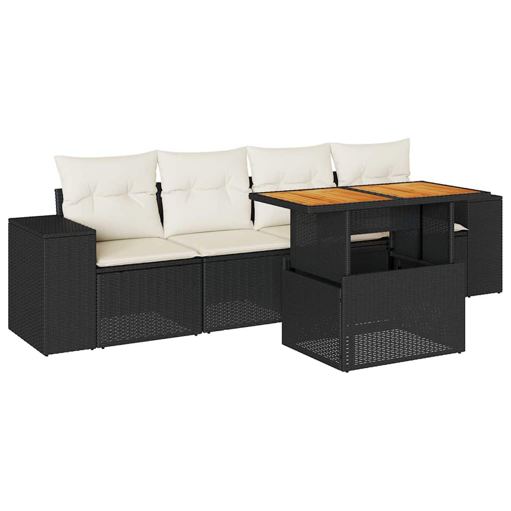 Salon de jardin 5 pcs avec coussins noir résine tressée