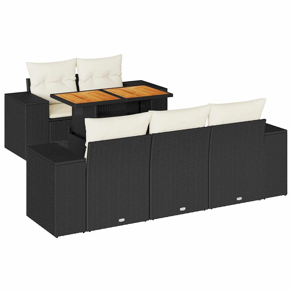 Salon de jardin 6 pcs avec coussins noir résine tressée