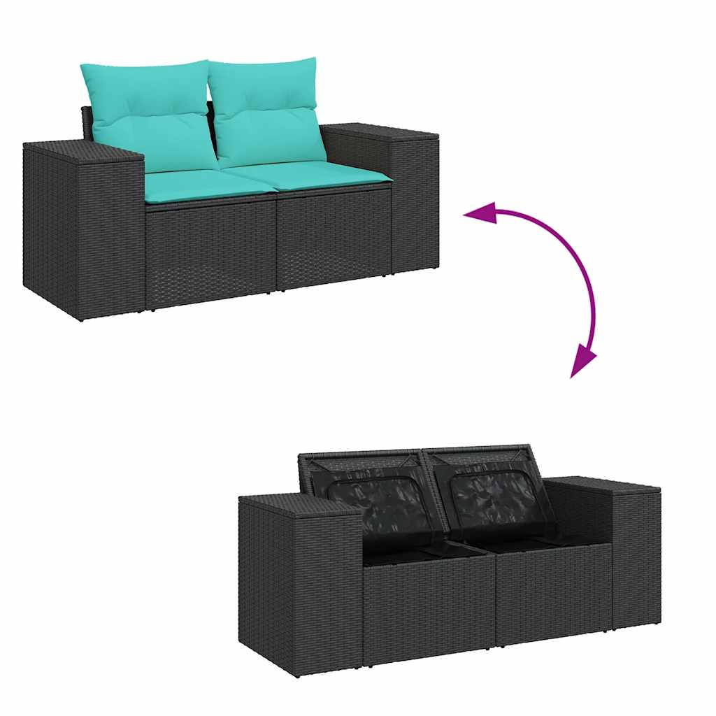 Salon de jardin 6 pcs avec coussins noir résine tressée