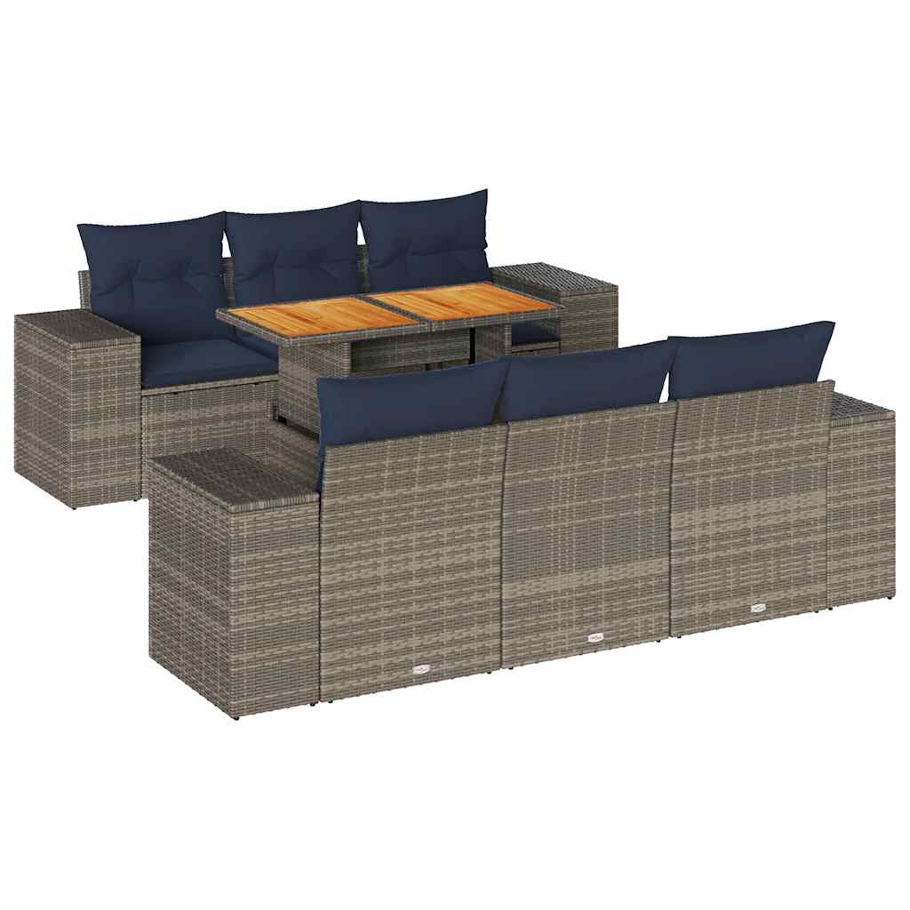 Salon de jardin avec coussins 7 pcs gris résine tressée