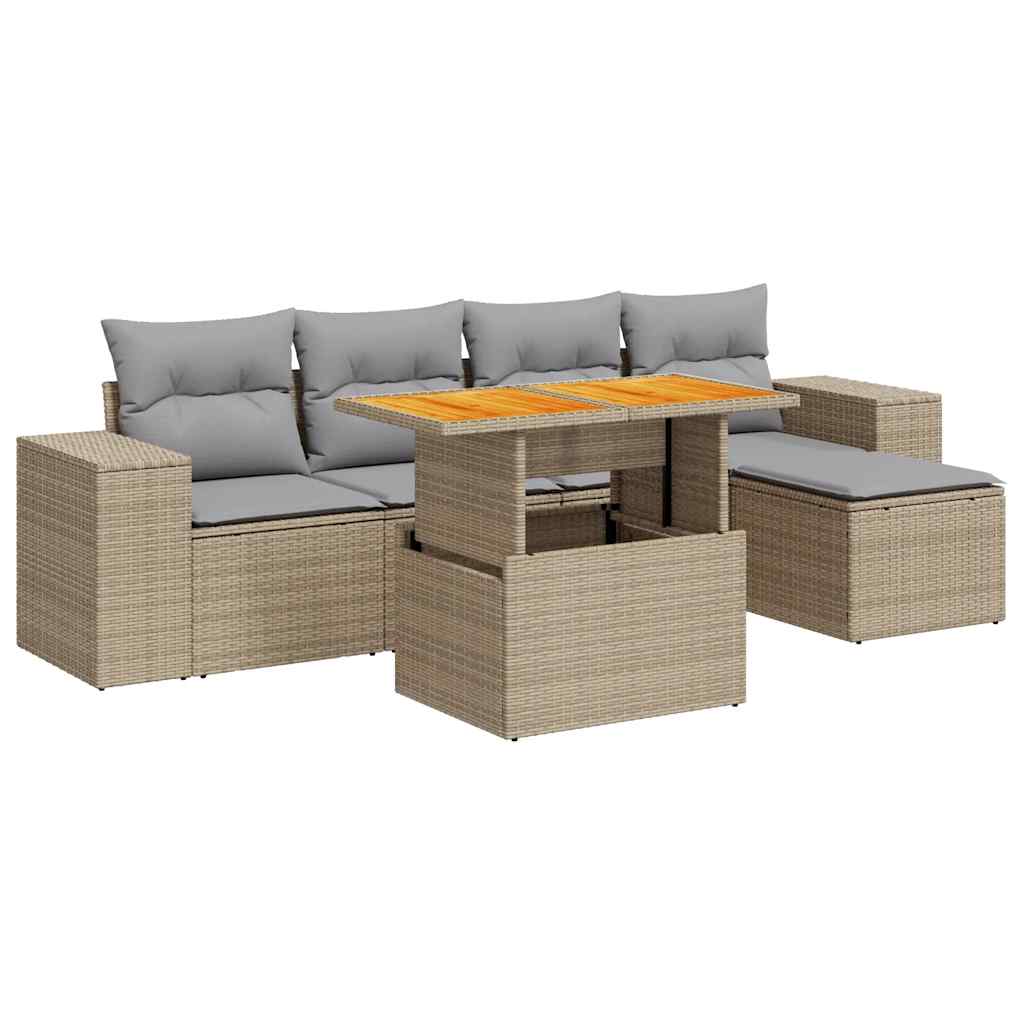 Salon de jardin avec coussins 6 pcs beige résine tressée