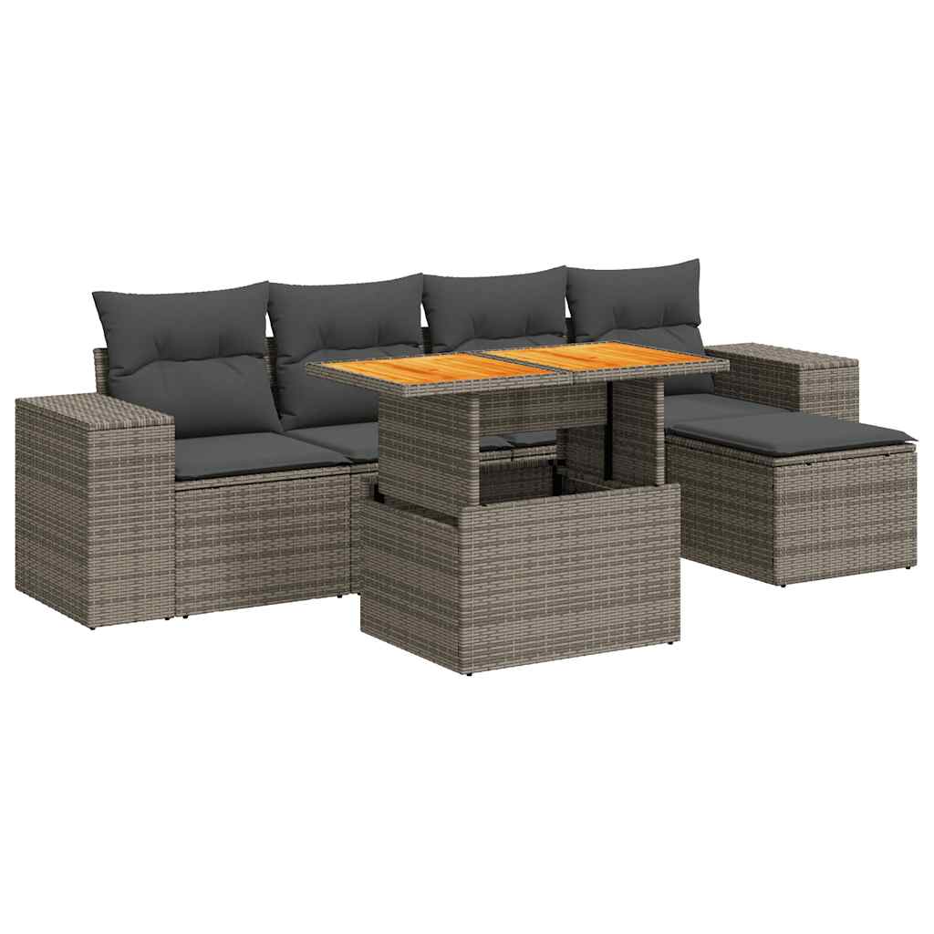 Salon de jardin 6 pcs avec coussins gris résine tressée