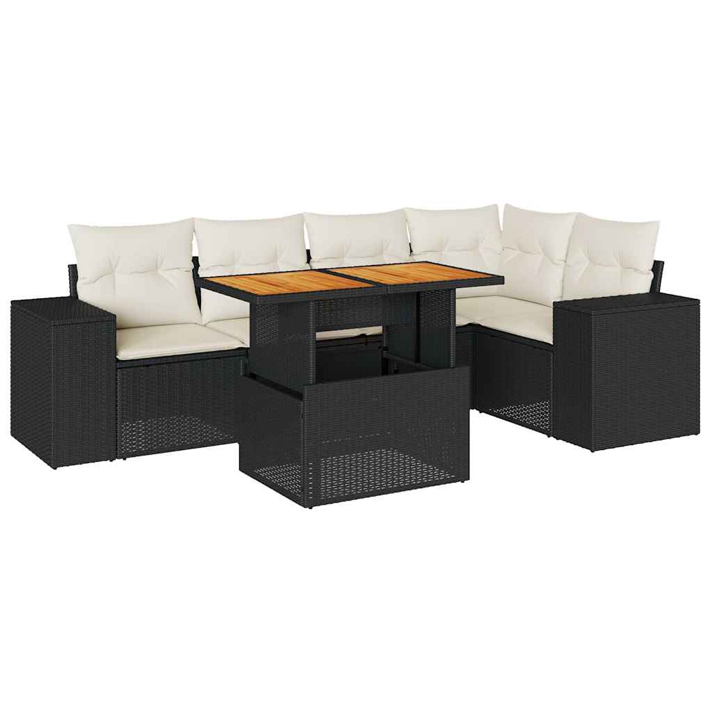 Salon de jardin 6 pcs avec coussins noir résine tressée