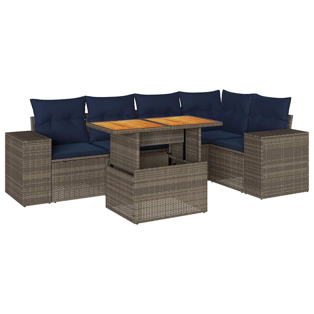 Salon de jardin 6 pcs avec coussins gris résine tressée