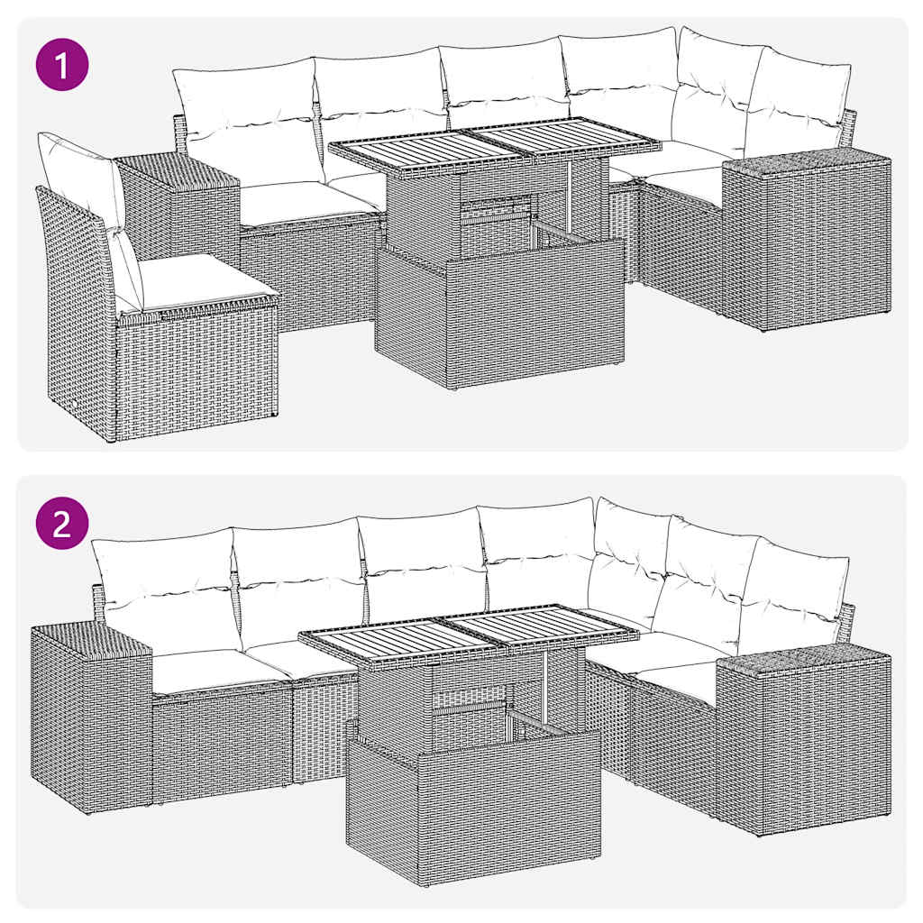 Salon de jardin avec coussins 7 pcs gris résine tressée