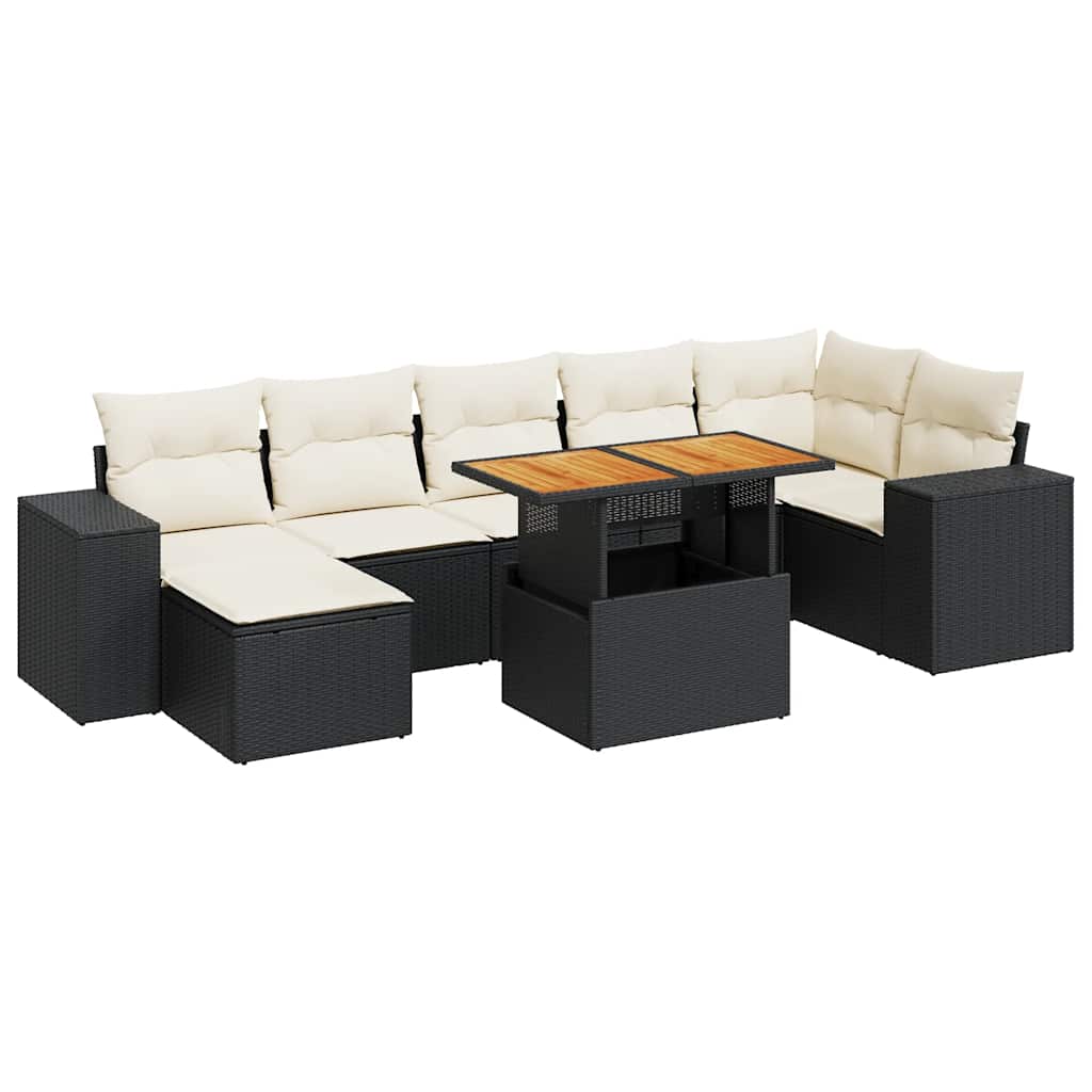Salon de jardin 8 pcs avec coussins noir résine tressée