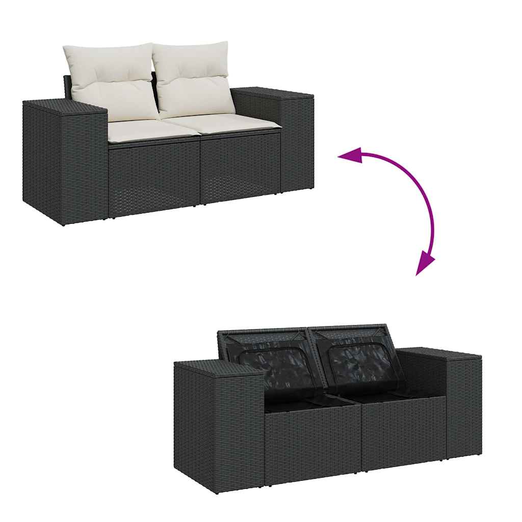 Salon de jardin 10 pcs avec coussins noir résine tressée acacia