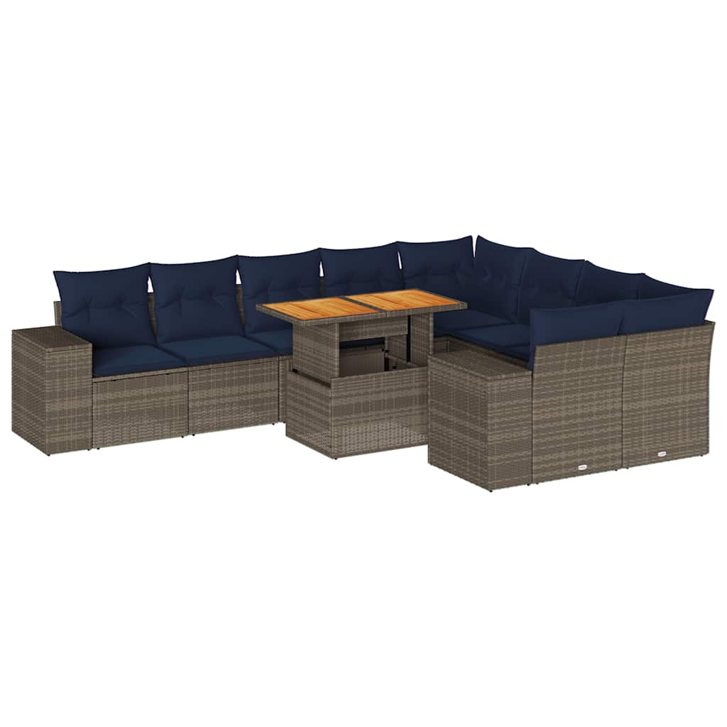 Salon de jardin avec coussins 10 pcs gris résine tressée - XIOS