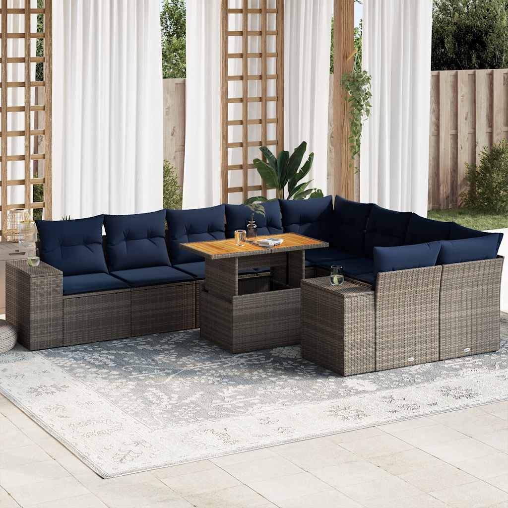 Salon de jardin avec coussins 10 pcs gris résine tressée - XIOS