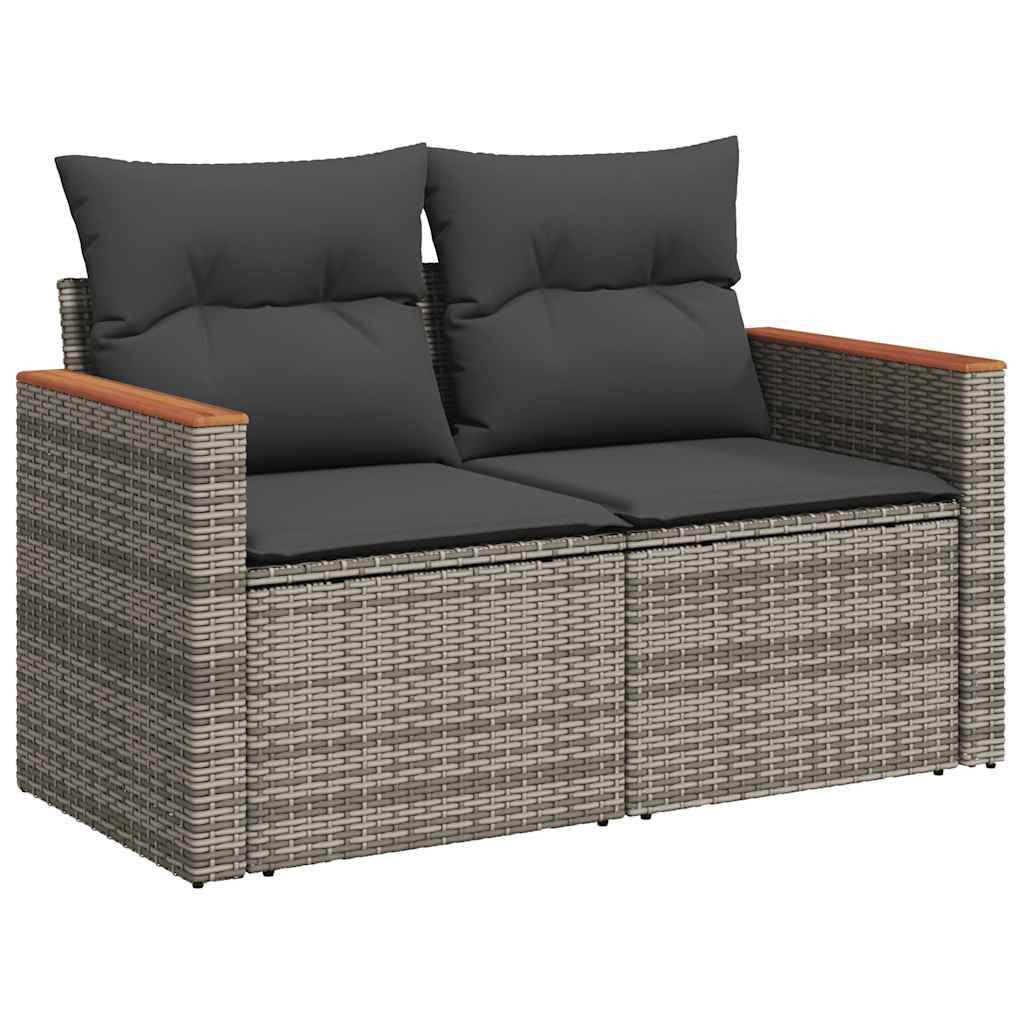 Salon de jardin avec coussins 7 pcs gris résine tressée acacia