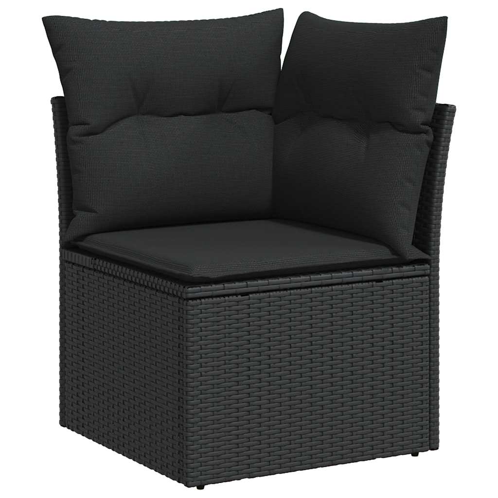 Salon de jardin 6 pcs avec coussins noir résine tressée acacia