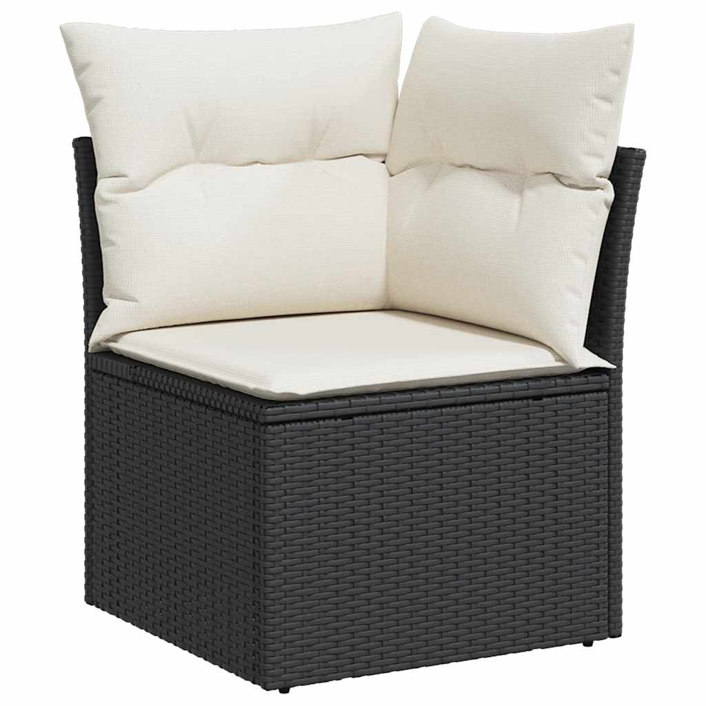 Salon de jardin 6 pcs avec coussins noir résine tressée acacia