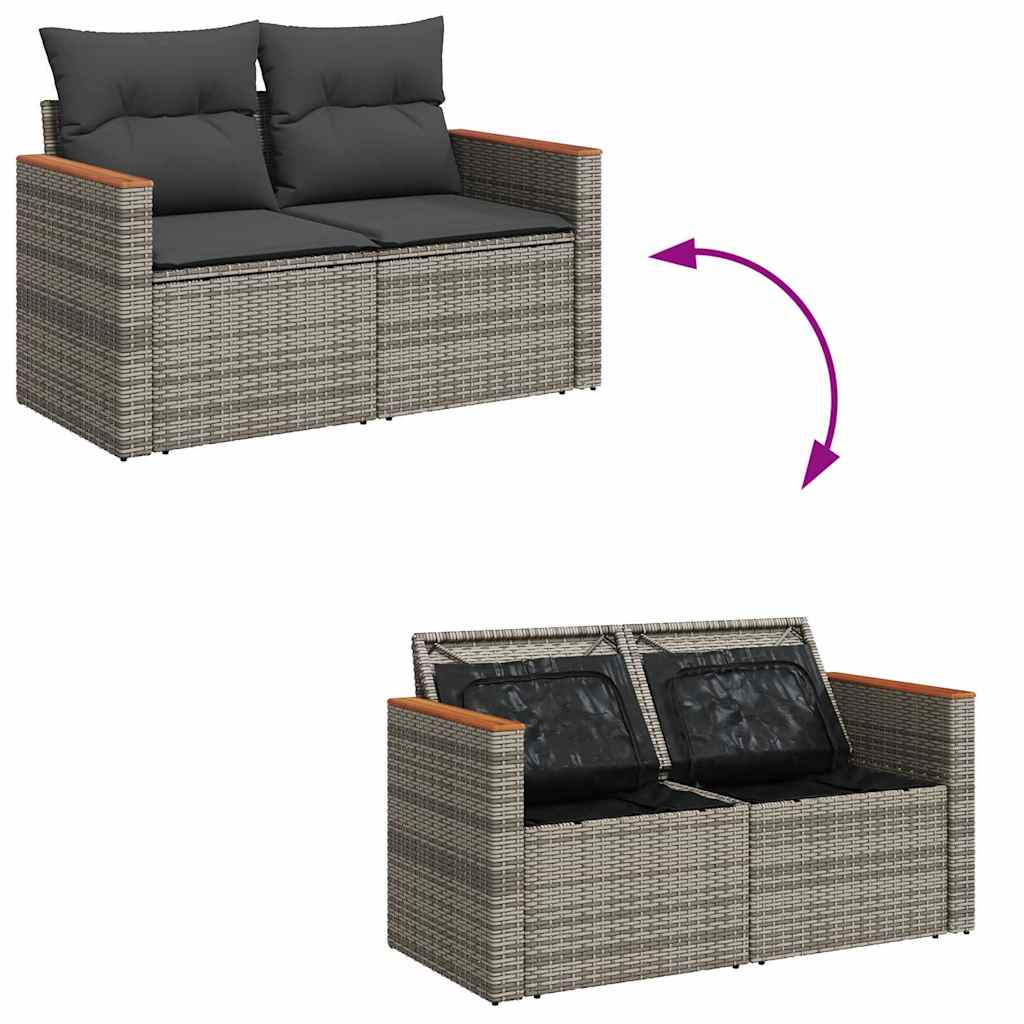 Salon de jardin avec coussins 6 pcs gris résine tressée acacia