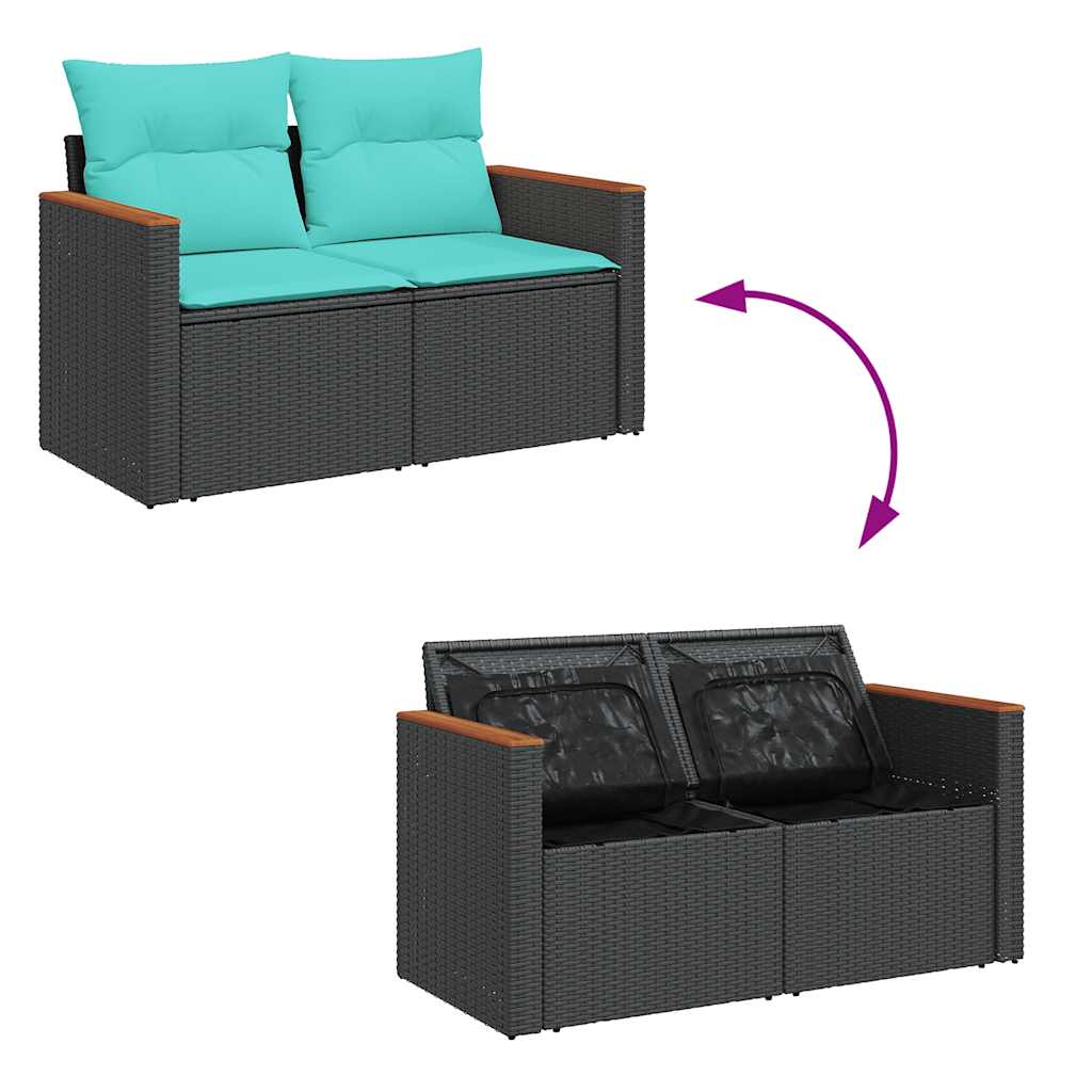 Salon de jardin 6 pcs avec coussins noir résine tressée