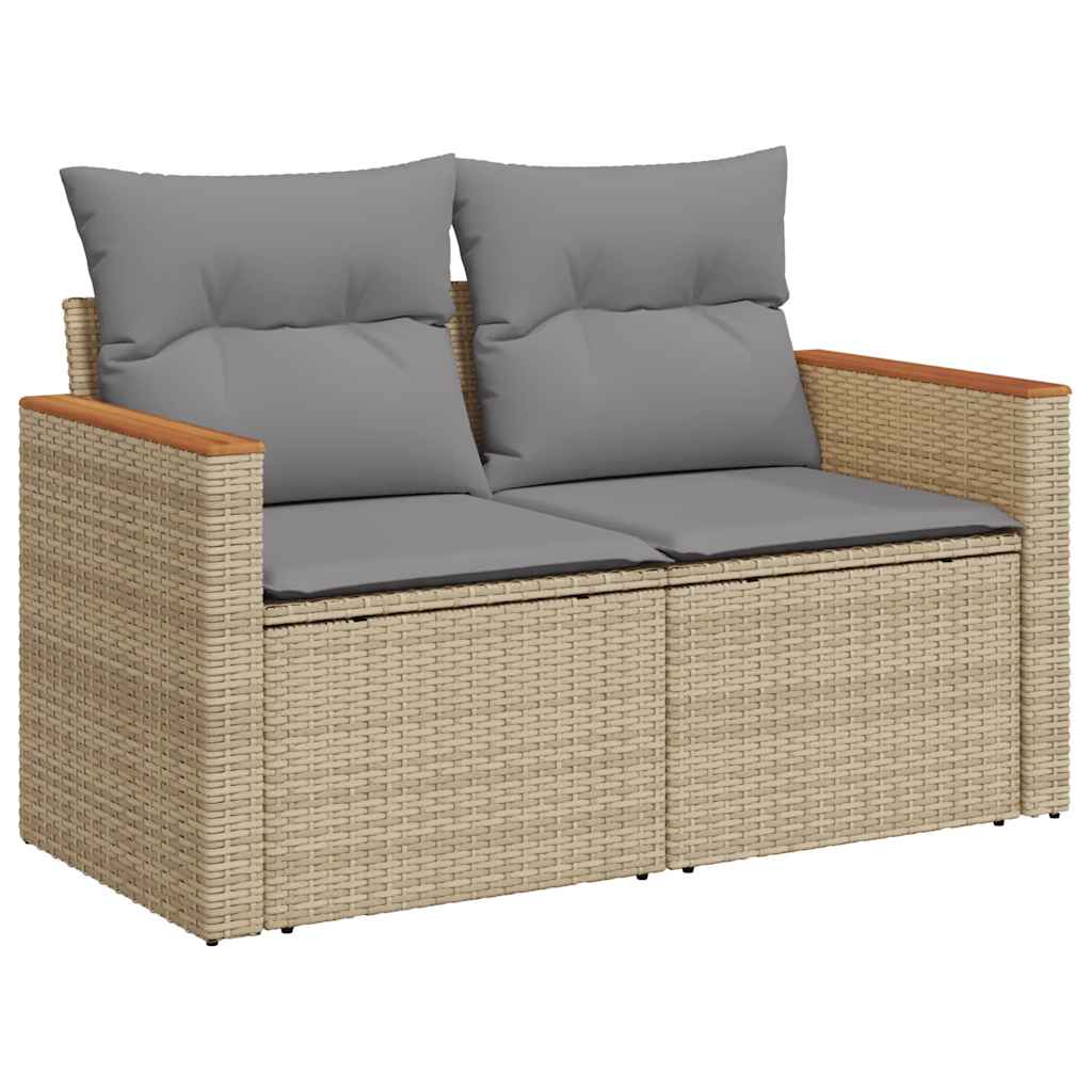 Salon de jardin 6 pcs avec coussins beige résine tressée acacia