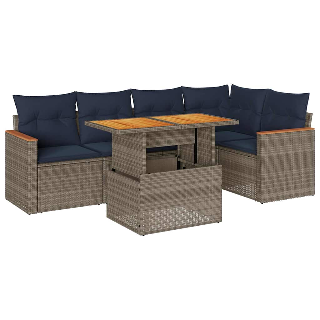 Salon de jardin 6 pcs avec coussins gris résine tressée