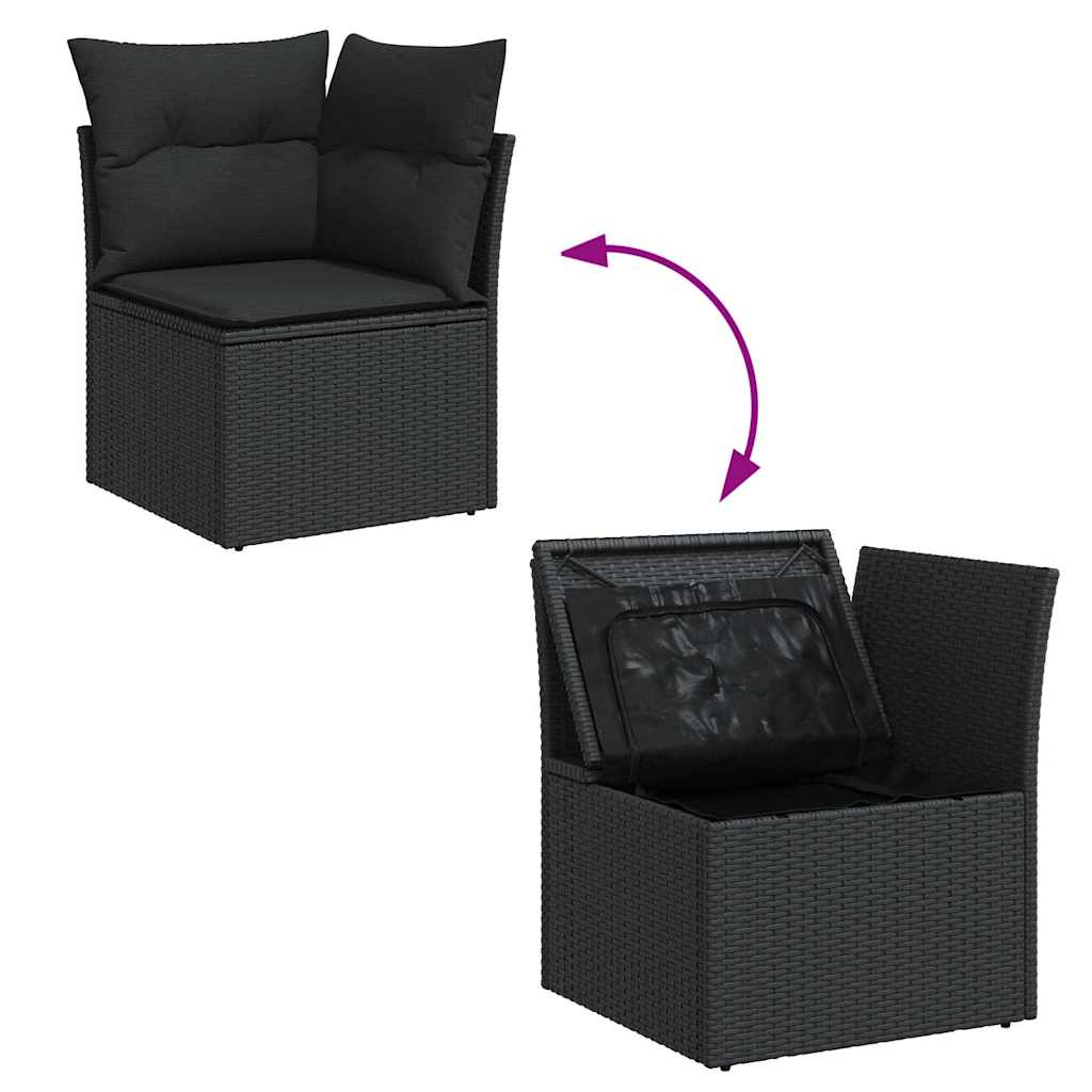 Salon de jardin avec coussins 7 pcs noir résine tressée acacia