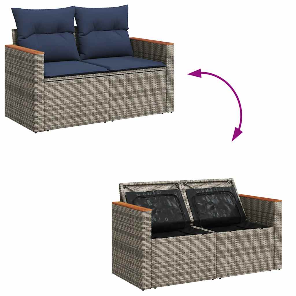 Salon de jardin avec coussins 10 pcs gris résine tressée