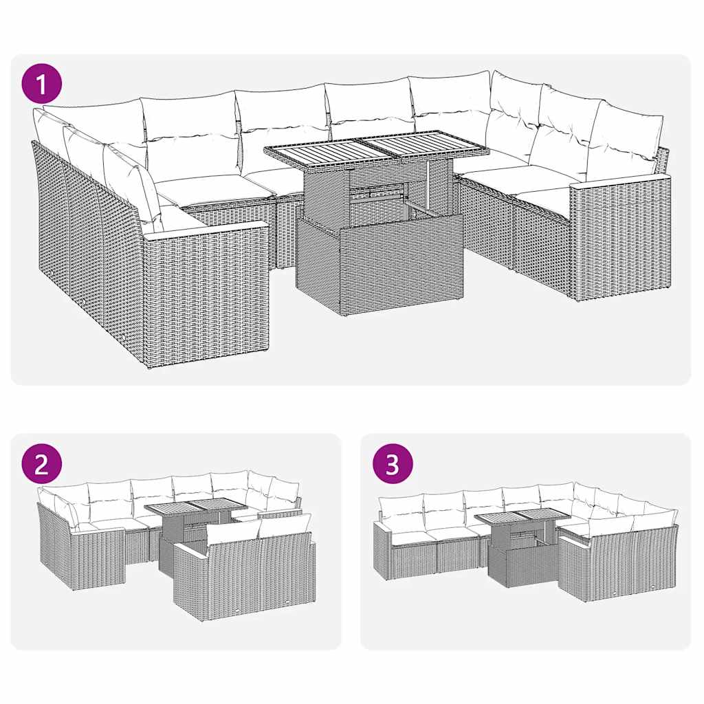 Salon de jardin avec coussins 10 pcs gris résine tressée