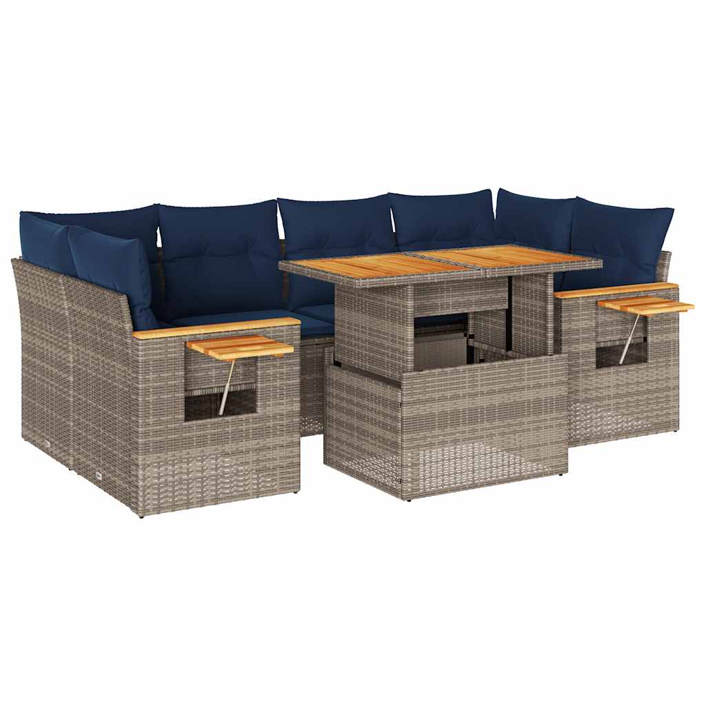 Salon de jardin avec coussins 7 pcs gris résine tressée