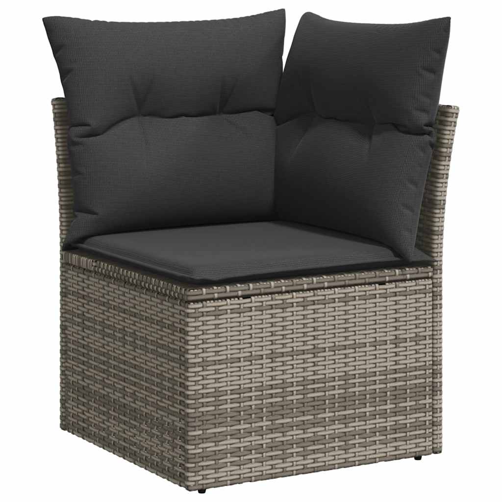 Salon de jardin avec coussins 8 pcs gris résine tressée acacia