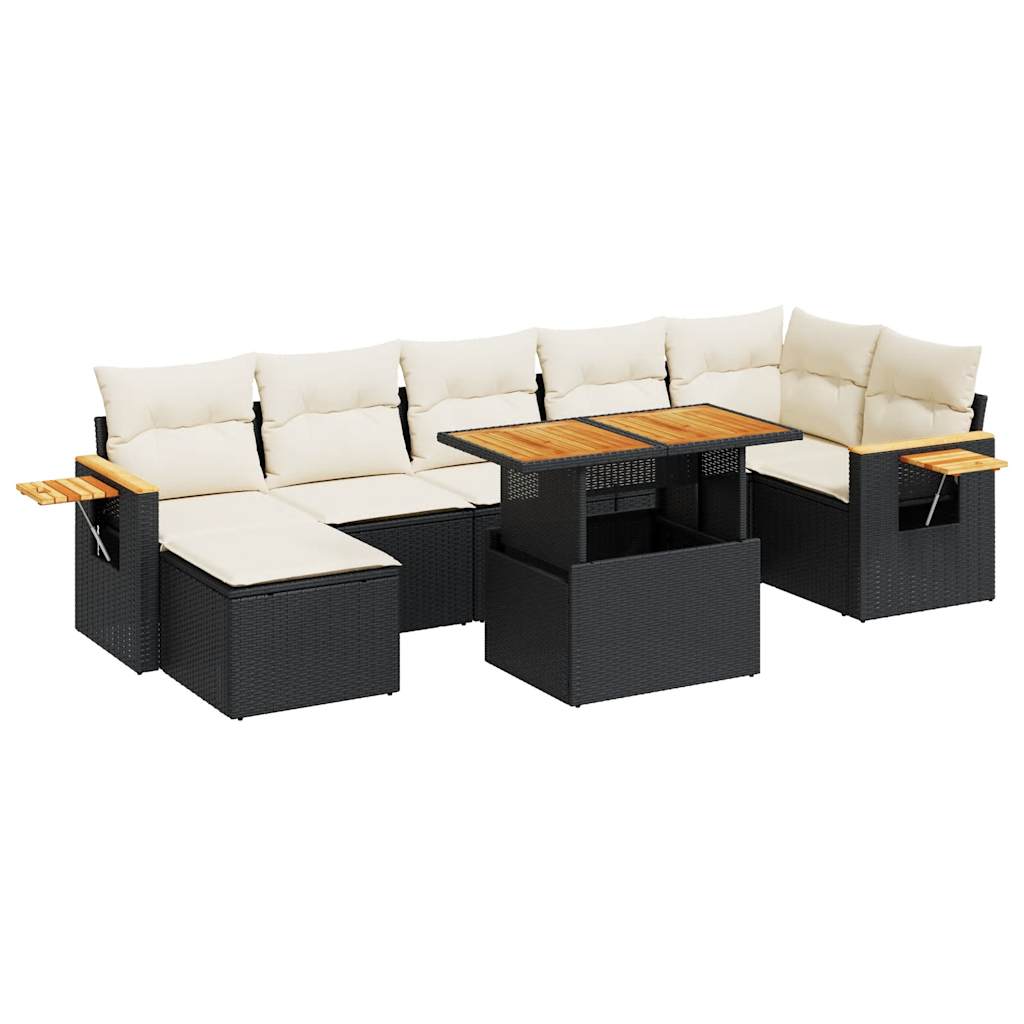 Salon de jardin avec coussins 8 pcs noir résine tressée acacia Salons de jardin vidaXL