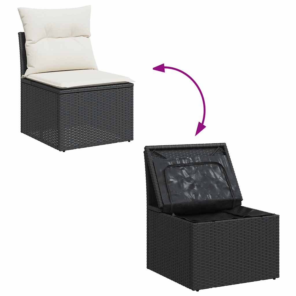 Salon de jardin avec coussins 8 pcs noir résine tressée acacia Salons de jardin vidaXL
