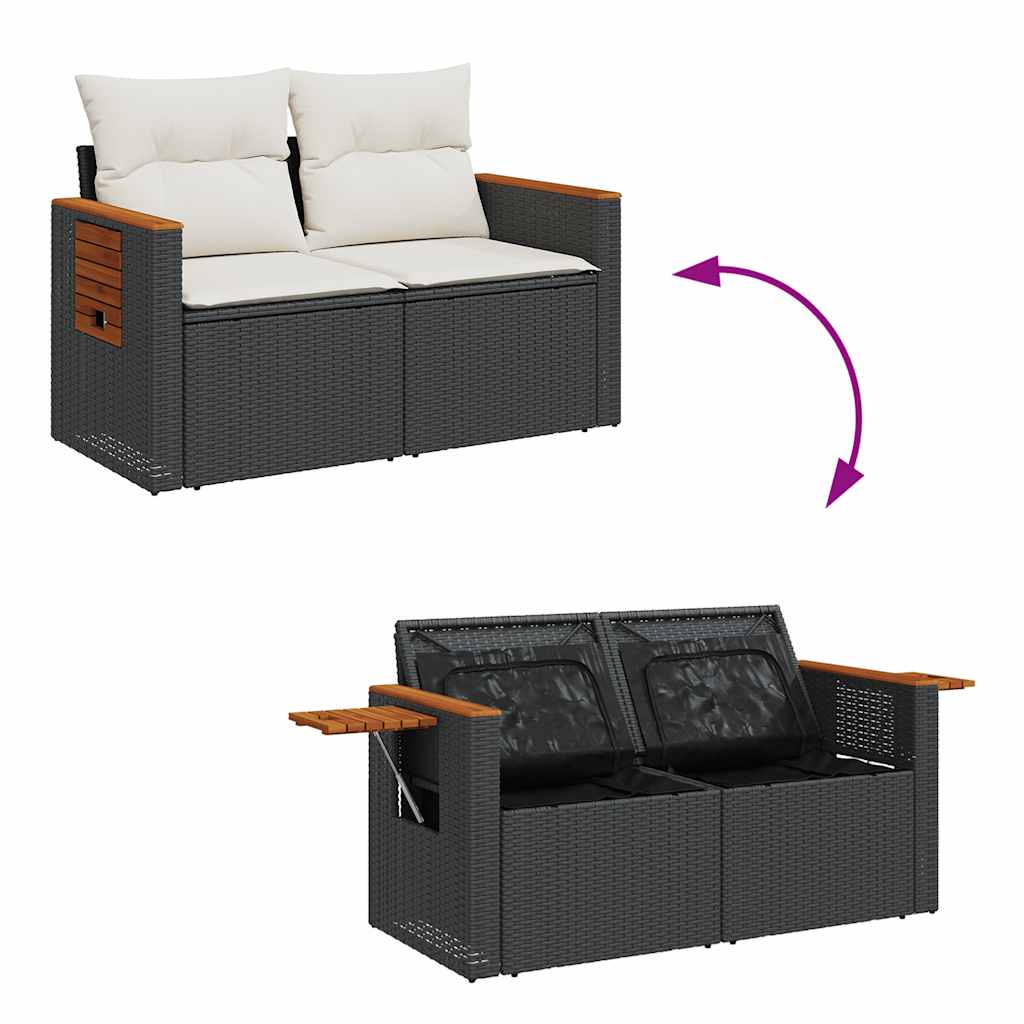 Salon de jardin avec coussins 8 pcs noir résine tressée acacia Salons de jardin vidaXL