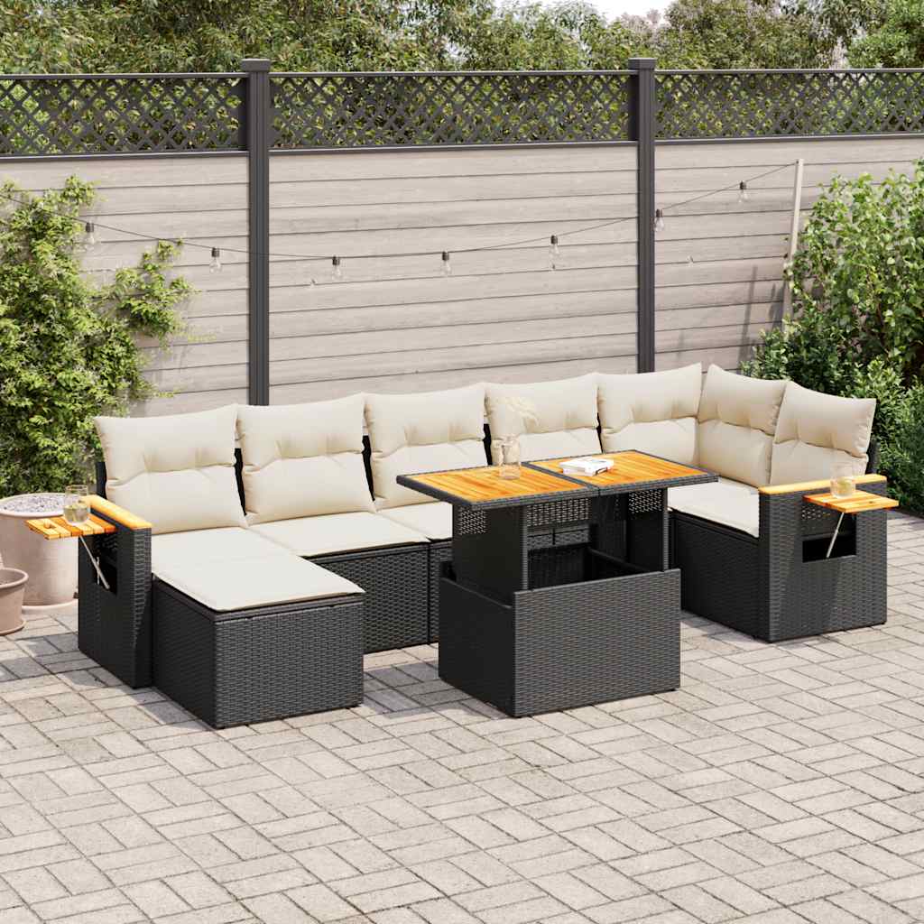 Salon de jardin avec coussins 8 pcs noir résine tressée acacia Salons de jardin vidaXL