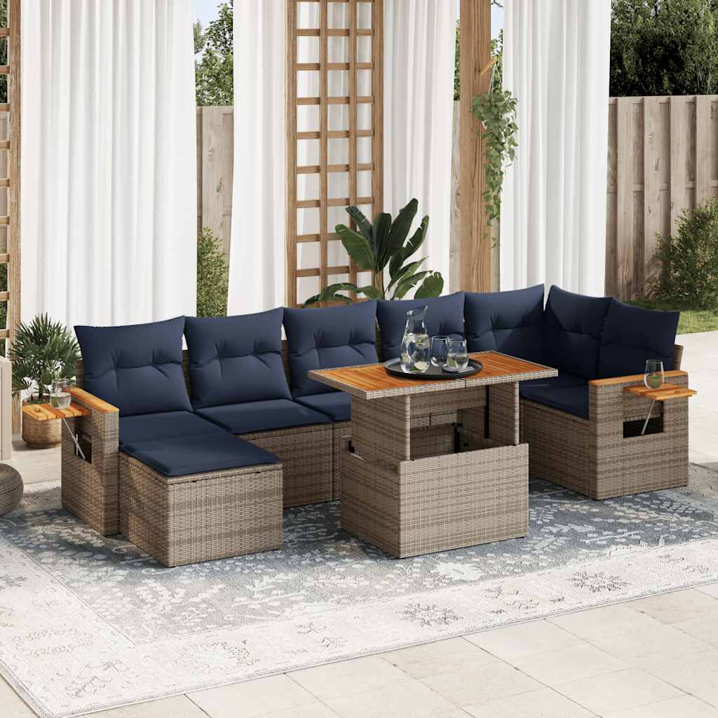 Salon de jardin 8pcs avec coussins marron résine tressée acacia