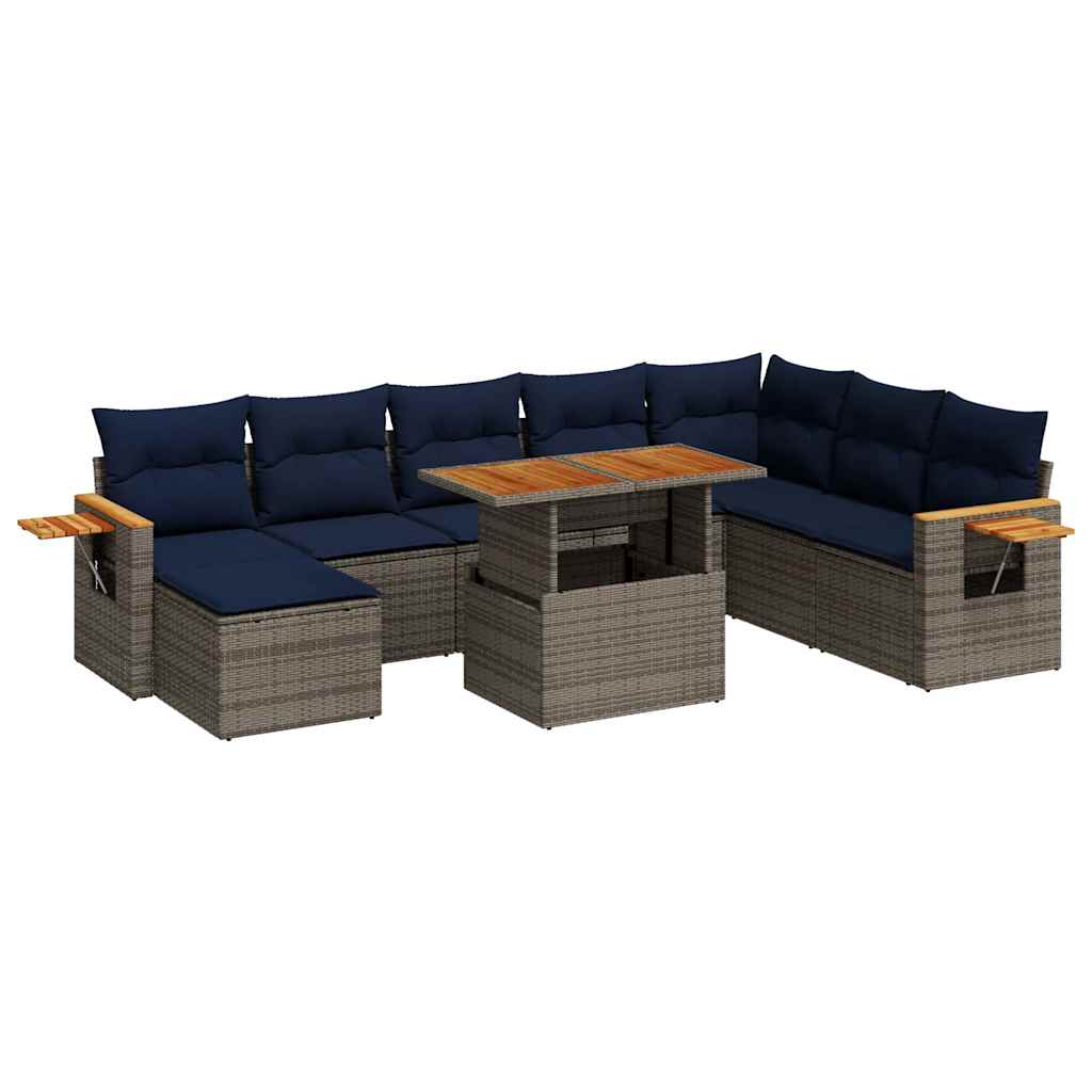 Salon de jardin avec coussins 10 pcs gris résine tressée acacia
