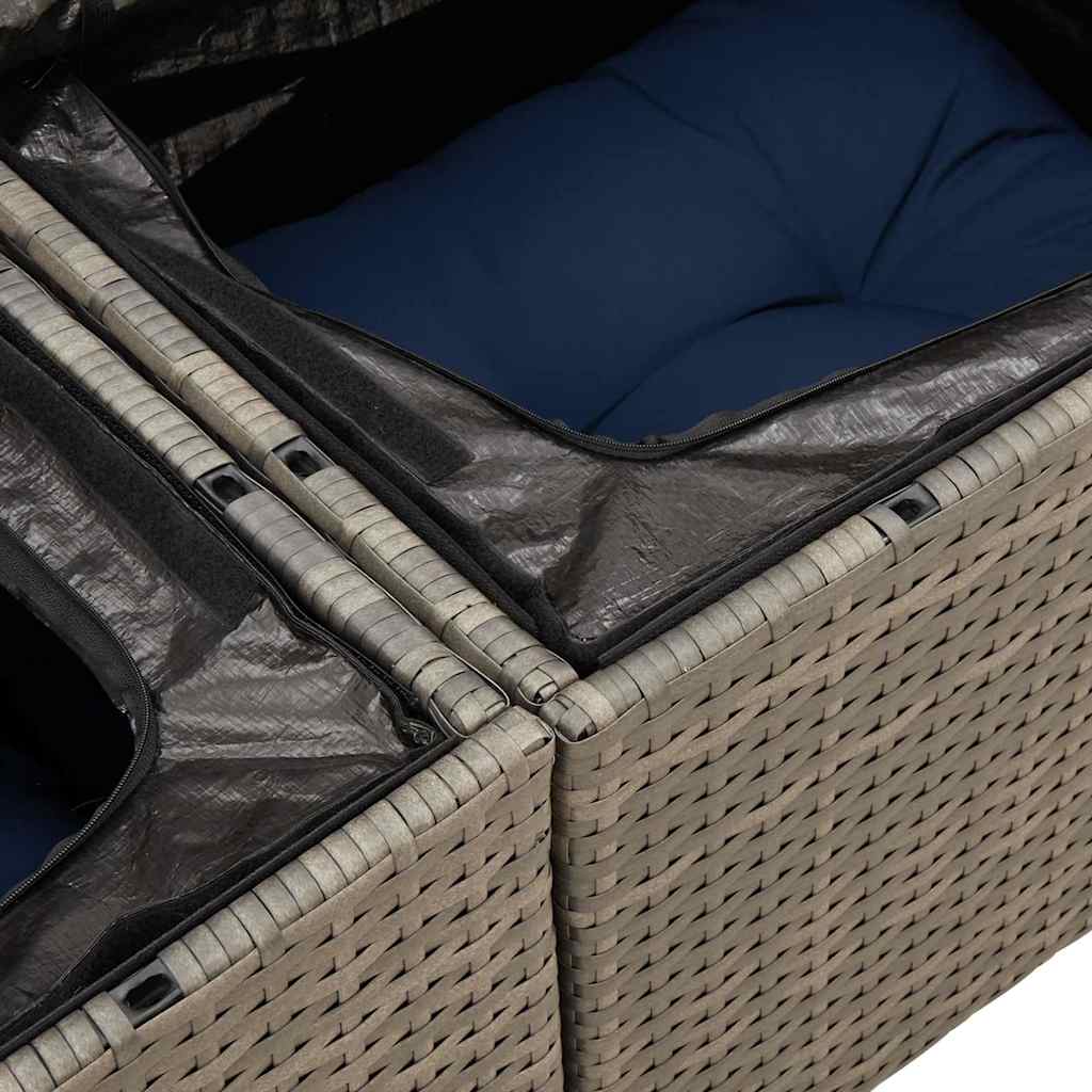 Salon de jardin 5 pcs avec coussins gris résine tressée acacia