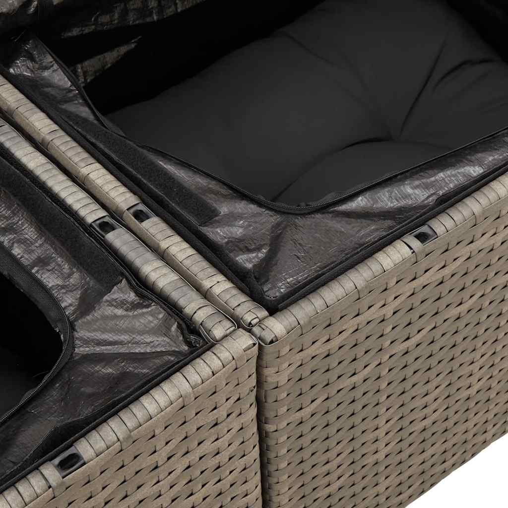 Salon de jardin avec coussins 7 pcs gris résine tressée acacia