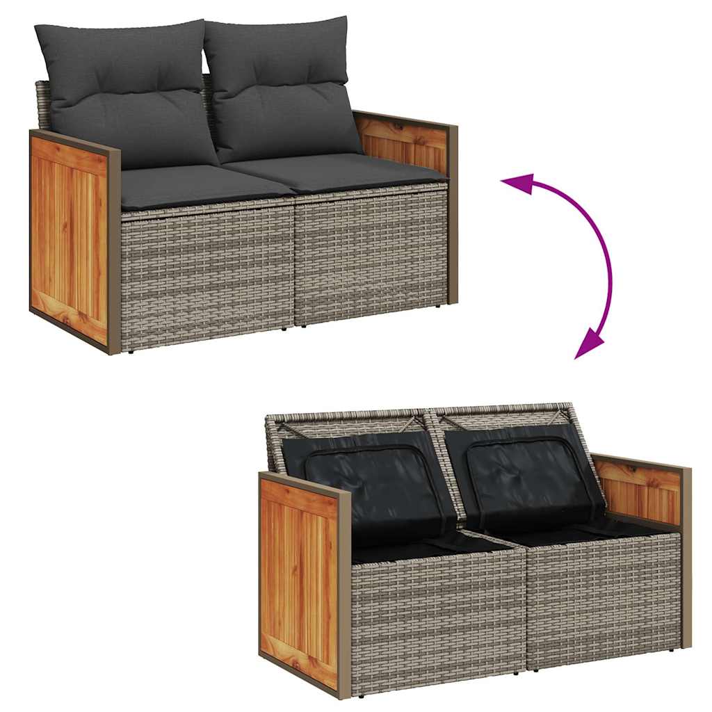 Salon de jardin avec coussins 7 pcs gris résine tressée acacia