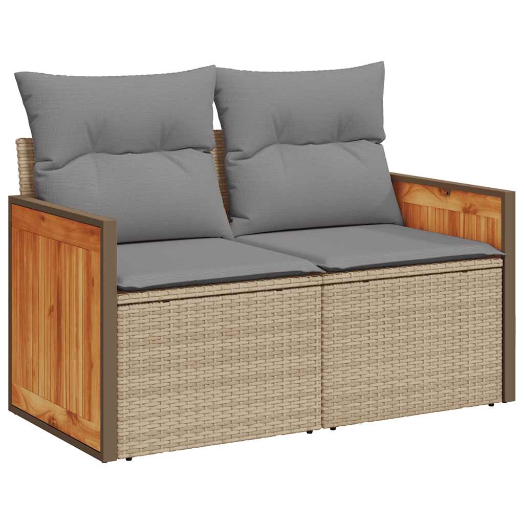 Salon de jardin avec coussins 8 pcs beige résine tressée acacia