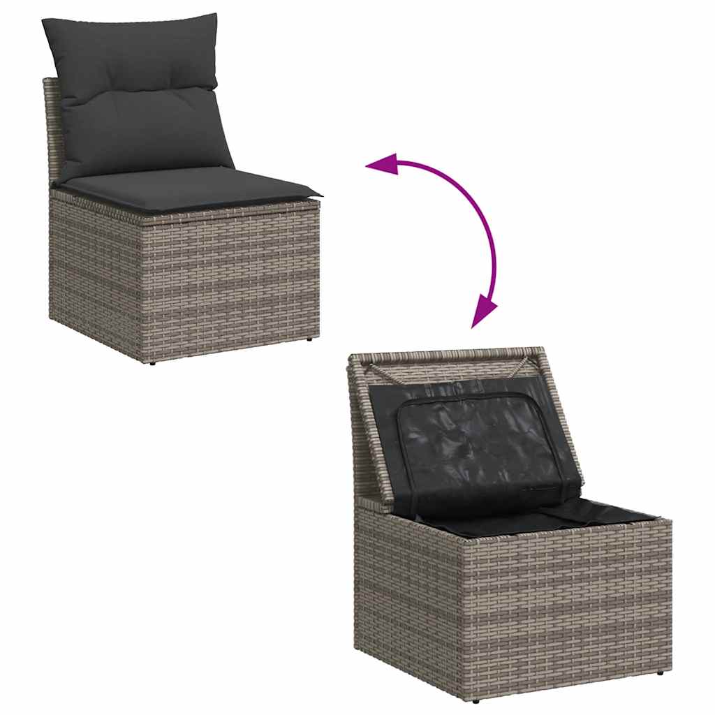 Salon de jardin avec coussins 8 pcs gris résine tressée acacia Salons de jardin vidaXL