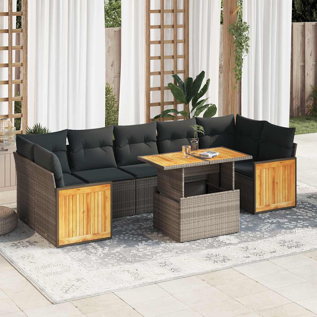 Salon de jardin avec coussins 8 pcs gris résine tressée acacia Salons de jardin vidaXL
