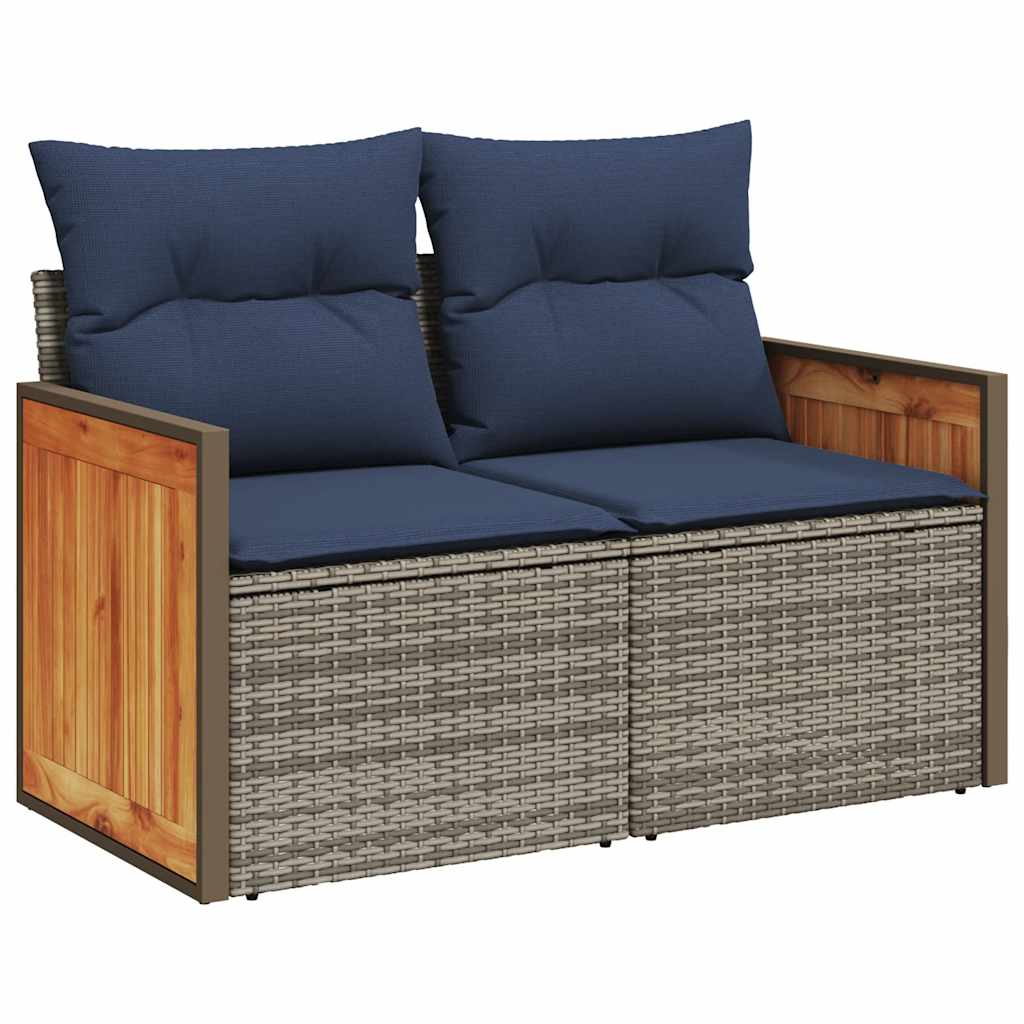 Salon de jardin avec coussins 7 pcs gris résine tressée acacia