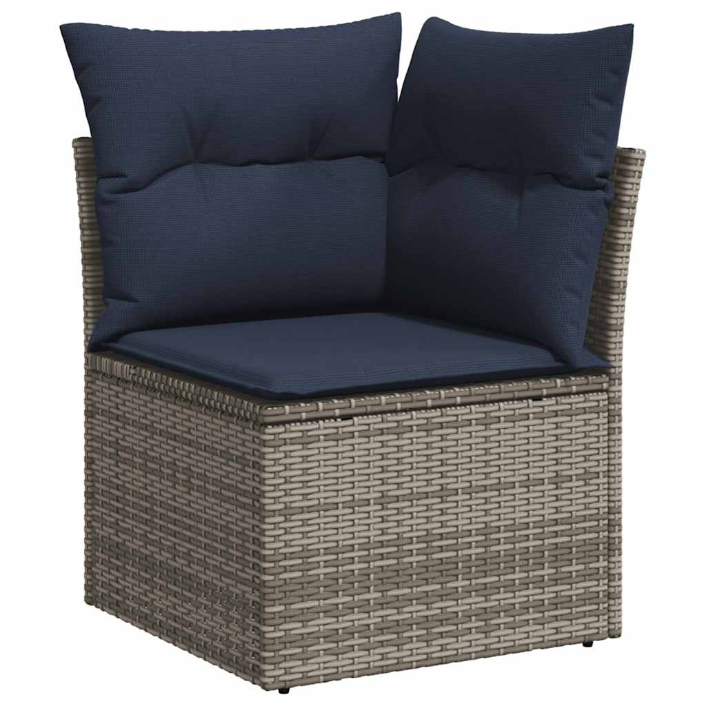 Salon de jardin avec coussins 7 pcs gris résine tressée acacia