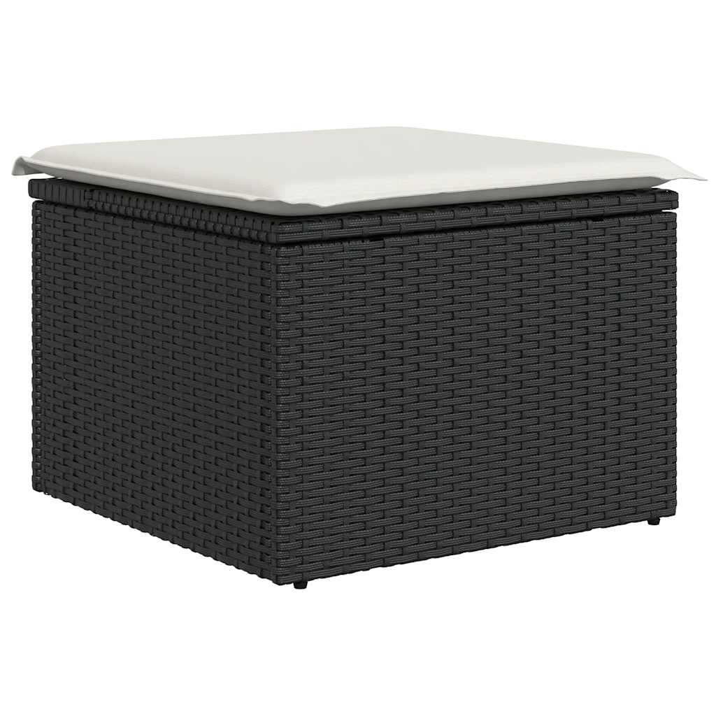 Salon de jardin avec coussins 7 pcs noir résine tressée acacia