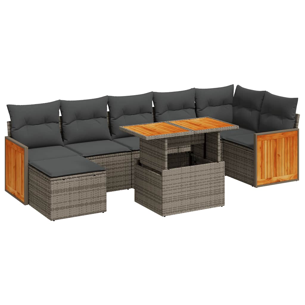 Salon de jardin avec coussins 8 pcs gris résine tressée acacia