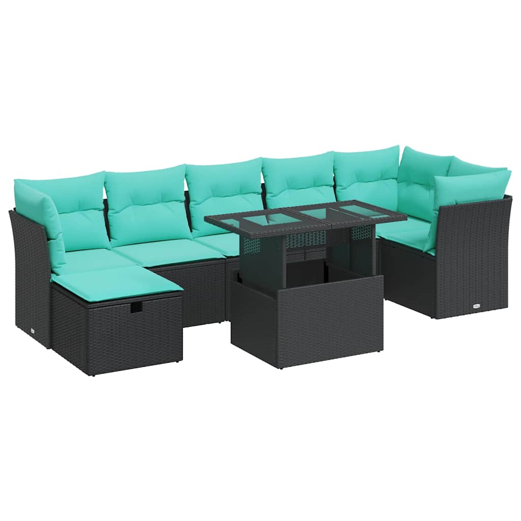 Salon de jardin avec coussins 8 pcs gris résine tressée acacia