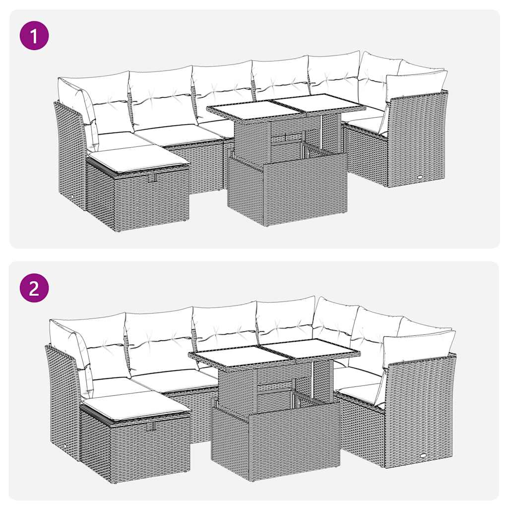 Salon de jardin 8pcs avec coussins gris résine tressée acacia