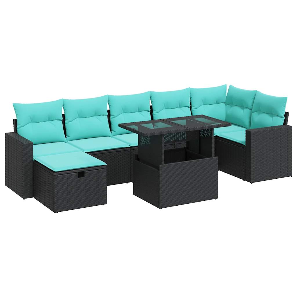 Salon de jardin avec coussins 8 pcs gris résine tressée acacia