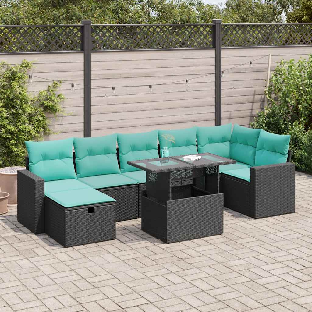 Salon de jardin avec coussins 8 pcs gris résine tressée acacia